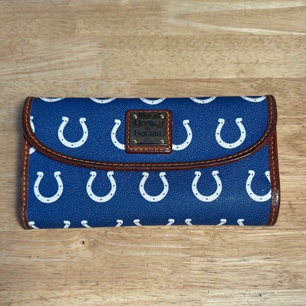 Dooney & Bourke Blue Leather Wallet with White Horseshoe Design